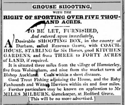 1831 Advertisement for Grouse Shooting